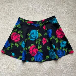 Black Mini Skater Skirt with Blue and Pink Floral Print